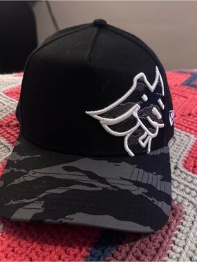 New Era Black Cap with Gray Camo Brim and White Embroidered Logo